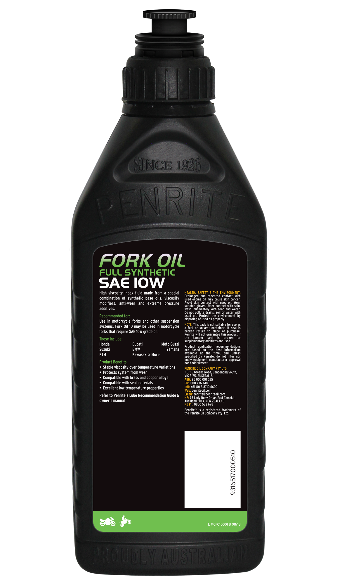 MC Fork Oil 10 (Full Synthetic) 1L - Penrite | Universal Auto Spares