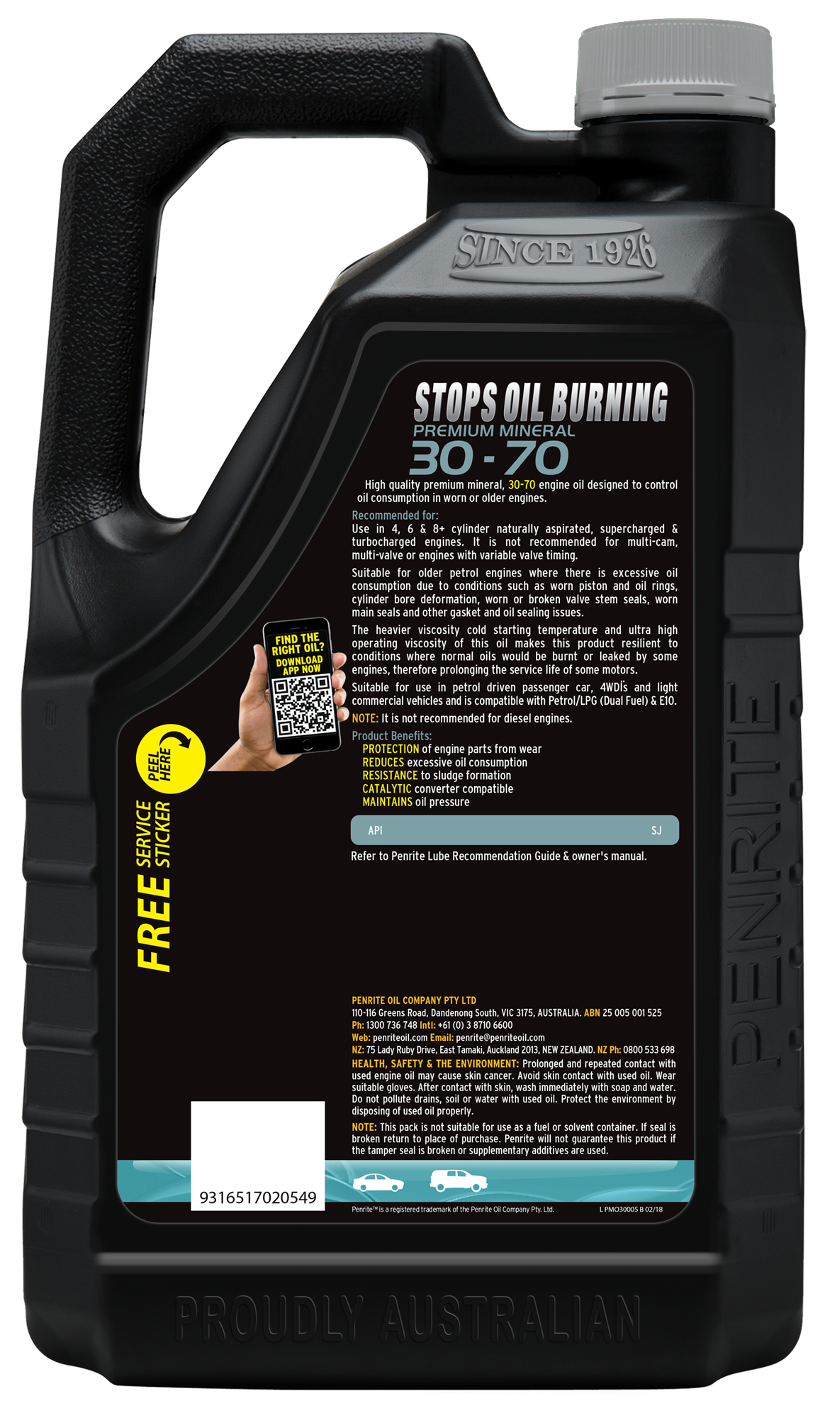 Stops Oil Burning 30-70 5L - Penrite | Universal Auto Spares